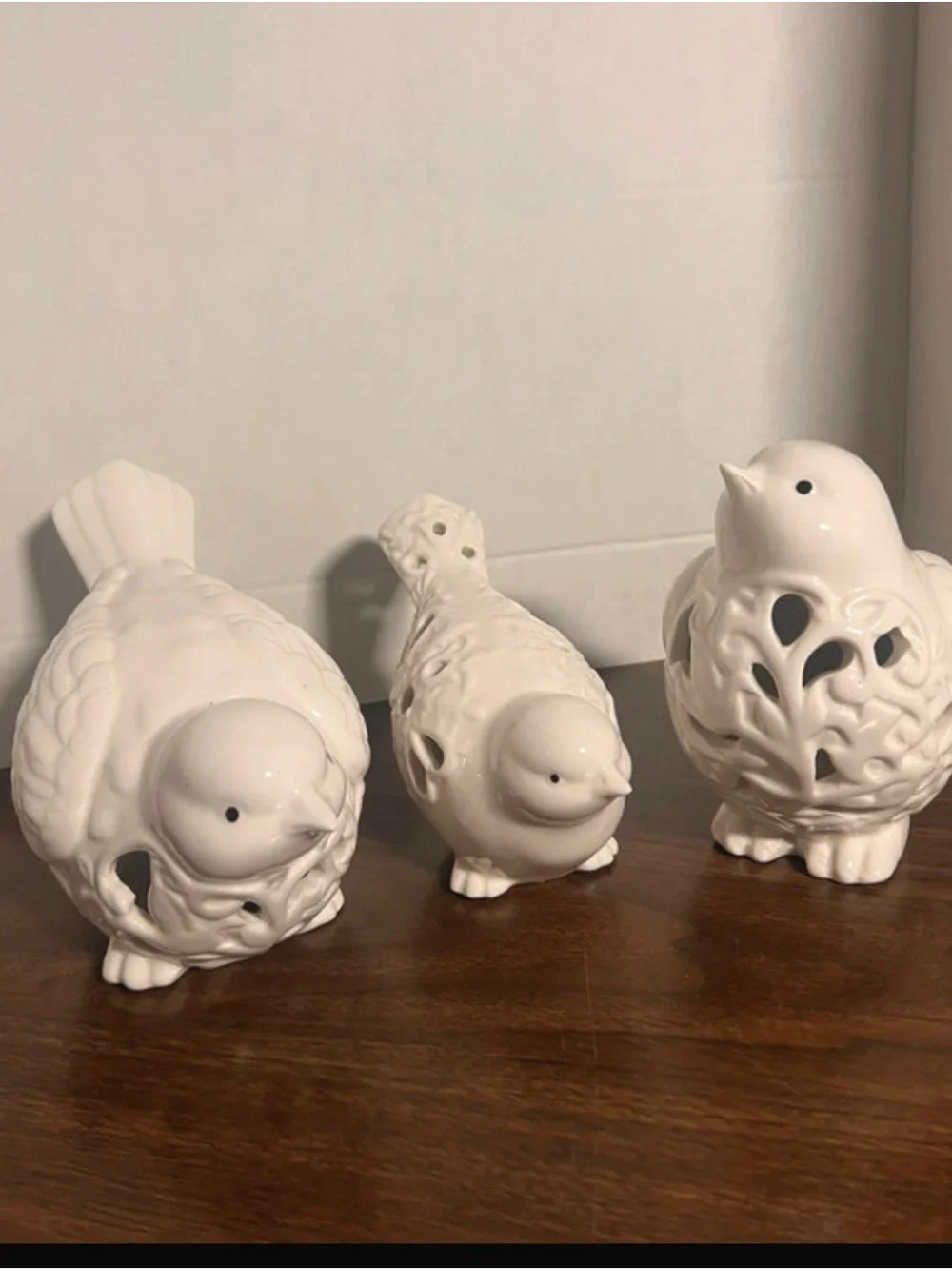 White Ceramic Bird Figurine Trio